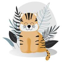 Cute cartoon character tiger cub, childrens illustration with funny animal for things, design, room decoration, print, poster vector