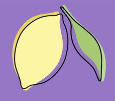 A set of summer tropical fruits. Collection of exotic fruits lemons. Whole and slices of fruit. Vector illustration in linear style with colored spots