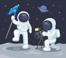 Astronaut take photo on moon. space exploration documentation scene illustration vector