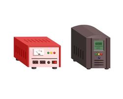 Electical Stabilizer and UPS Battery comparison. voltage stabilizer device object set illustration vector