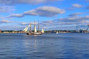 View on the baltic sea at the port of Kiel with some boats and ships photo