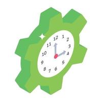 Clock and gear, concept of time management isometric icon vector