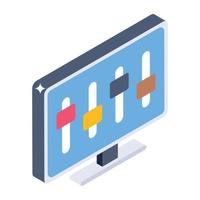 A trendy isometric icon of monitor setting