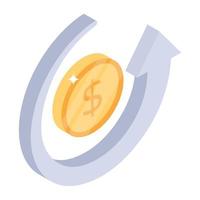 Dollar with back arrow, isometric icon of refund vector