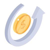 Dollar with back arrow, isometric icon of refund vector