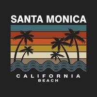 Santa monica california beach retro silhouette tree coconut vector illustration