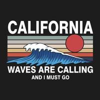 las olas de california están llamando a la ilustración de vector retro