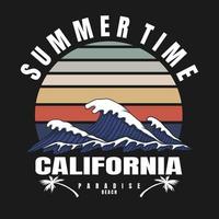 Califronia summer time waves retro vector illustration