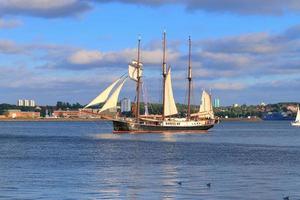 View on the baltic sea at the port of Kiel with some boats and ships photo