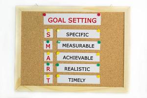 Smart goal setting idea on a pin board with a white background photo