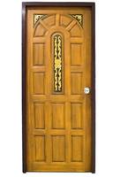 Carved wooden door with golden flower pattern photo