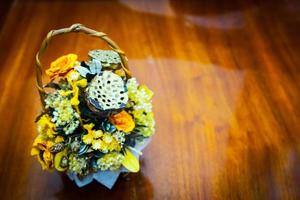 Dried floral bouquet in a basket photo