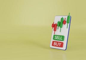 candlestick chart of stock sale and buy using mobile phones, market investment trading, 3D render illustration photo
