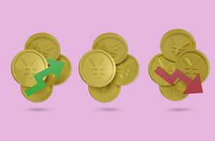 yuan symbol icon with up and down arrow, chinese currency value concept up and down, 3d rendering photo