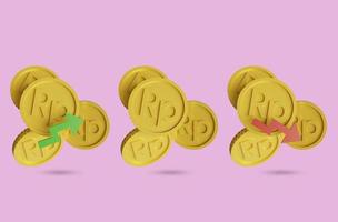 Rupiah symbol icon with up and down arrows, Indonesian currency value concept goes up and down, 3d rendering photo
