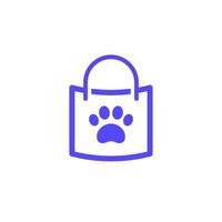 goods for pets and animals icon, bag and paw vector