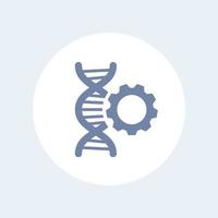 dna modification icon, sign with dna chain and gear, dna repair isolated icon, vector illustration