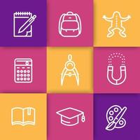 conjunto de iconos de línea escolar, educación, universidad, estudio vector