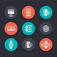 modern payment methods round icons, payment with wearable devices, vector illustration