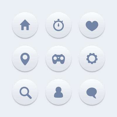Basic web icons, round pictograms, vector illustration