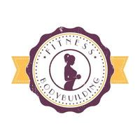 Fitness and Bodybuilding vintage round emblem, badge isolated on white, vector illustration