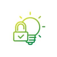 patent line icon with light bulb and lock on white vector