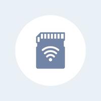 SD card icon, memory card with wi-fi isolated on white vector