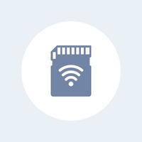 SD card icon, memory card with wi-fi isolated on white vector