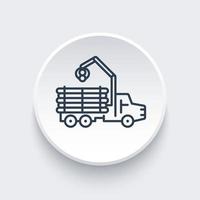 Forwarder line icon, lorry, forestry vehicle, logger sign, logging truck round icon, vector illustration