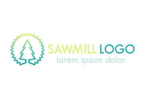 Sawmill logo line design template, sawmill disk and tree outline, vector illustration