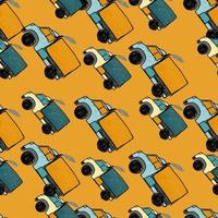 Cute truck car seamless pattern. Kids hand drawn automobile background. Transport wallpaper. vector