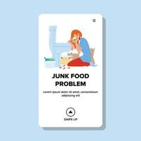 Junk Food Problem Unhealthy Diet Woman Vector