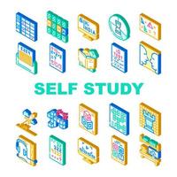 Self Study Lessons Collection Icons Set Vector