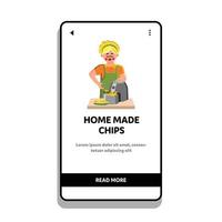 Home Made Chips Cooking Girl In Frying Tool Vector