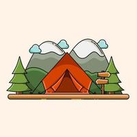 ilustración vectorial del campamento de verano en el bosque, montaña, perfecto para imprimir, etc. vector