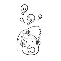hand drawn doodle shocked confused character with question mark illustration vector