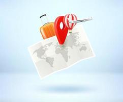 Travel concept with paper map. 3d vector illustration