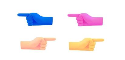 Cartoon hands with pointing to the left and right. 3d vector elements isolated on white