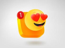 Emoji in love button. 3d vector mobile application icon
