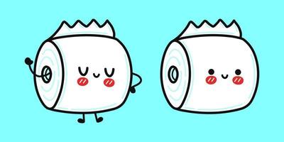 Funny cute happy toilet paper charaCute funny toilet paper character. Vector hand drawn cartoon kawaii character illustration icon. Isolated on blue background. Toilet paper character concept