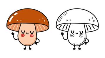 Funny cute happy mushroom characters bundle set. Vector hand drawn cartoon kawaii character illustration icon.