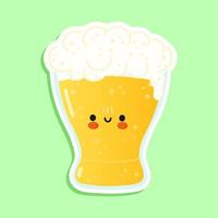 Cute funny glass of beer sticker character. Vector hand drawn cartoon kawaii character illustration icon. Isolated on blue background. Glass of beer character concept