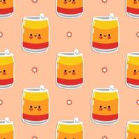 Funny cute happy can of soda pattern characters. Vector kawaii line cartoon style illustration. Cute coffee paper cup pattern