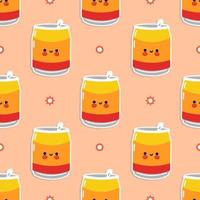 Funny cute happy can of soda pattern characters. Vector kawaii line cartoon style illustration. Cute coffee paper cup pattern