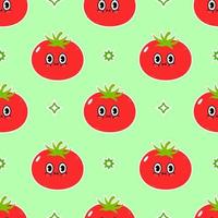 Cute funny tomato green pattern character. Vector hand drawn traditional cartoon vintage, retro, kawaii character illustration icon. Isolated on white background. Pattern tomato character concept