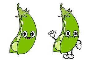 Cute funny peas character. Vector hand drawn traditional cartoon vintage, retro, kawaii character illustration icon. Isolated on white background. Peas pod character concept