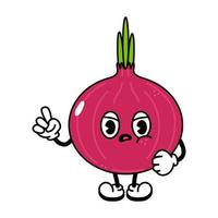 Cute angry sad red onion character. Vector hand drawn traditional cartoon vintage, retro, kawaii character illustration icon. Isolated on white background. Angry onion character concept