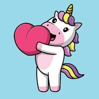 Cute Unicorn Holding Heart Love Cartoon Vector Icon Illustration. Animal Icon Concept Isolated Premium Vector.