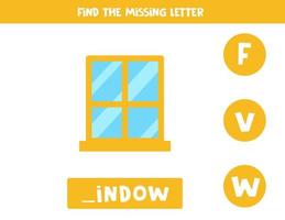 Find missing letter with glass window. Spelling worksheet. vector