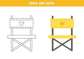 Trazar y colorear silla plegable amarilla. hoja de trabajo para niños. vector